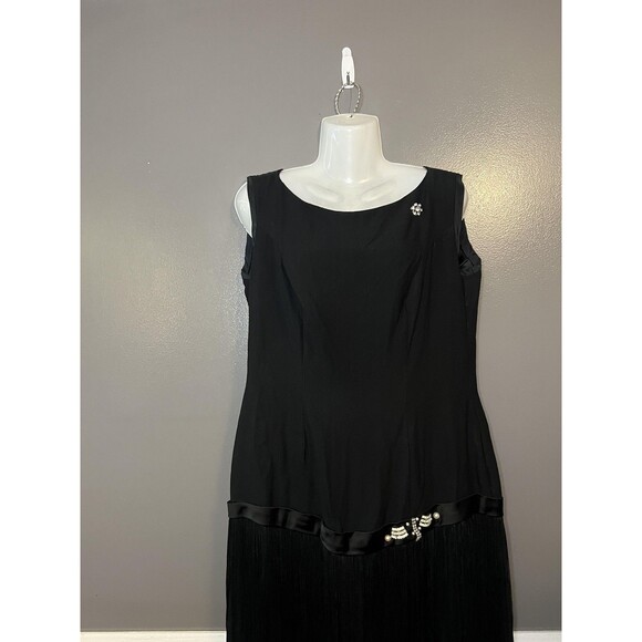 Vintage Flapper Dress Womens Large 20s Gatsby Sleeveless Fringe Beaded Accent - Picture 2 of 11